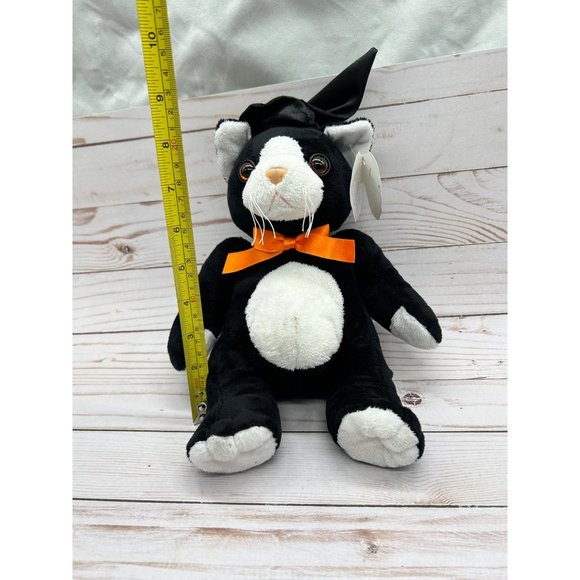 Wishpets Kittie Wish Pets Halloween Black Witch Cat Orange Bow White Belly 9" Pl - Picture 8 of 8